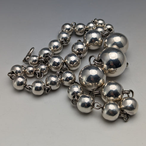 Vintage sterling silver large bead necklace 111g